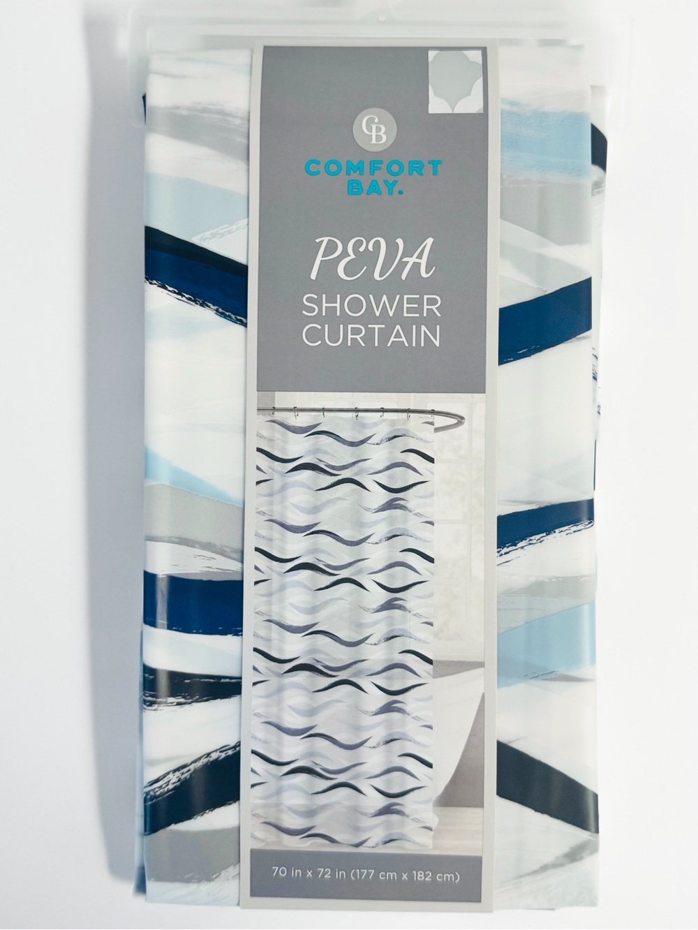 Comfort Bay Peva Shower Curtain Brushstroke Waves Printed 70x72 NWT